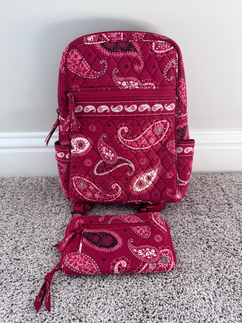 Vera Bradley Red Paisley Quilted Backpack and Wallet